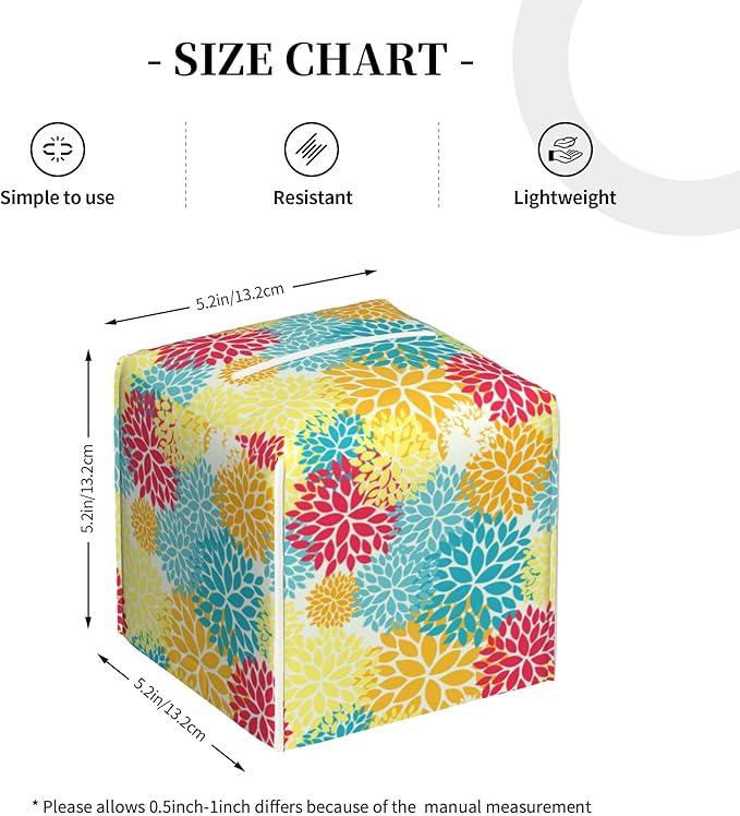 POIUBLE Chrysanthemum Flower Tissue Box Cover Leather Tissue Box Holder Square Facial Paper Organizer Dispenser for Bathroom Kitchen Bedroom Vanity Countertop Night Stands