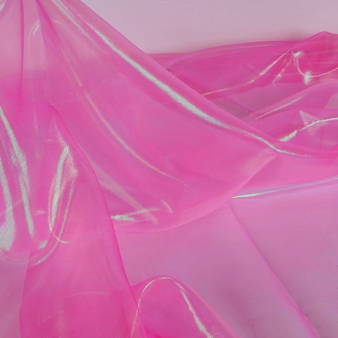 Sheer Iridescent Organza Fabric 58 Inches Wide - 5 Yards Precut - Shinny Wedding Party Decor Fairy Costume Voile Doll Clothes Sewing - Rosa