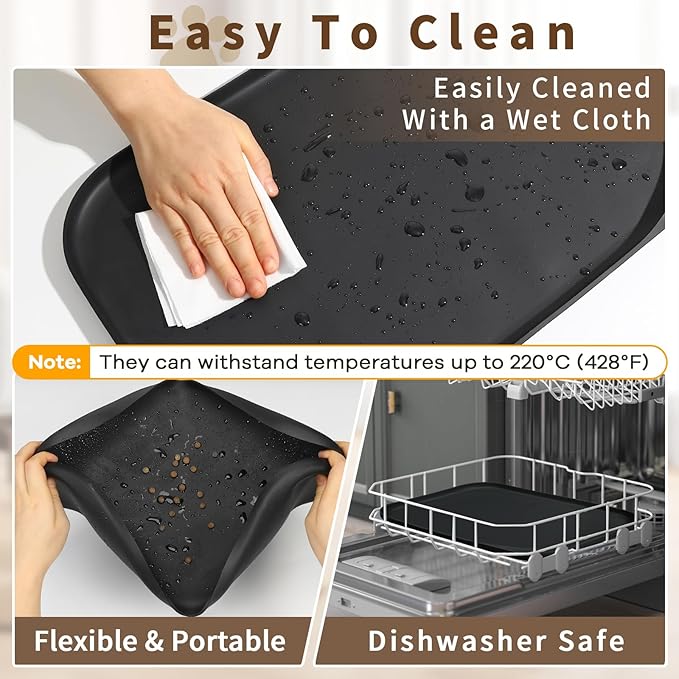 Smilool Silicone Pet Food Mat with Raised Edge for Food and Water Bowl, Dog Feeding Mats, Cat Food Trays for Floor Waterproof, Rubber Tray for Dogs and Cats, 17 x 12 x 0.7 Black