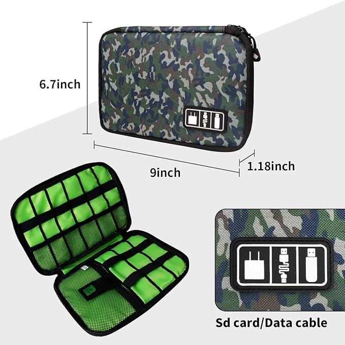 Lcsmaokin Electronics Travel Organizer,Portable Waterproof Electronic Travel Storage Bag for Small Charging Cord Storage,Charger,SD Card etc,for Travel,Business -Camouflage Green