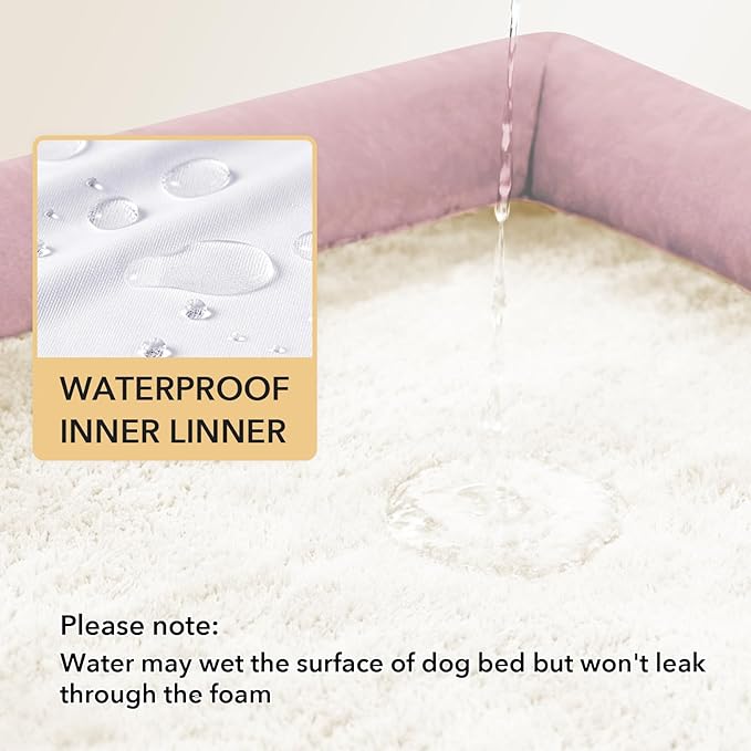 Casa Paw Orthopedic Dog Beds for Large Sized Dogs, Waterproof Egg Crate Foam Medium Dog Couch Beds for Crate 35x22Inch, Washable Pet Beds with Removable Cover and Nonskid Bottom, Pink