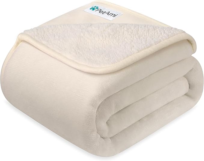 PetAmi Waterproof Dog Blanket Sherpa Fleece, Pet Medium Large Dogs, Reversible Cat Throw Bed Couch Sofa Furniture Protector, Soft Plush Microfiber (X-Large 60x80, Beige), X-Large (60x80)