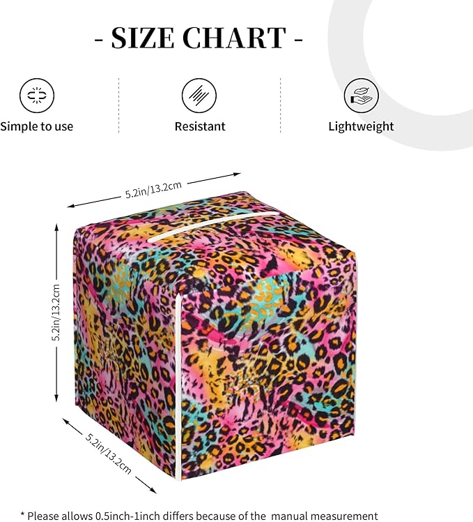 POIUBLE Rainbow Colored Leopard Tissue Box Cover Leather Tissue Box Holder Square Facial Paper Organizer Dispenser for Bathroom Kitchen Bedroom Vanity Countertop Night Stands