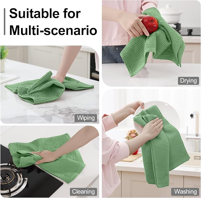 Homaxy Premium Kitchen Towels (18"x 28", 6 Pack), Large 100% Cotton Kitchen Hand Towels, Ultra Absorbent Ribbed Terry Tea Towels Set with Hanging Loop, Grass Green