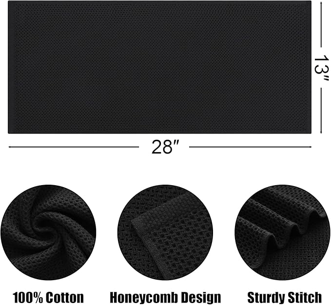 Kitinjoy 100% Cotton Waffle Weave Kitchen Towels, 8-Pack Super Soft and Absorbent Dish Towels for Drying Dishes, Kitchen Hand Towels, 13 in x 28 in, Black
