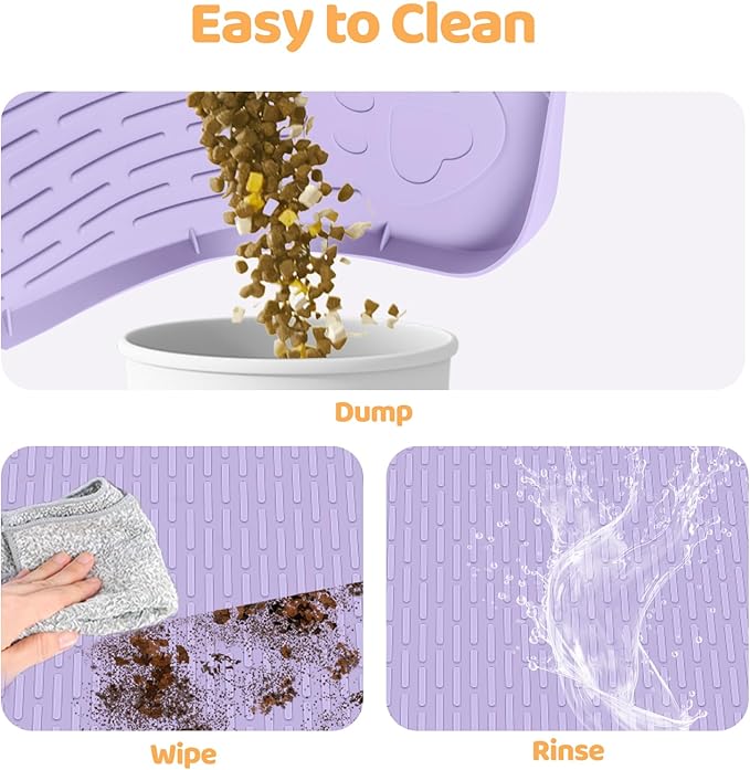 Bartuke Cat Food Mat, 34" x 22" Large Silicone Pet Feeding Mat for Food and Water Bowls Non-Slip, Easy to Clean (Purple)
