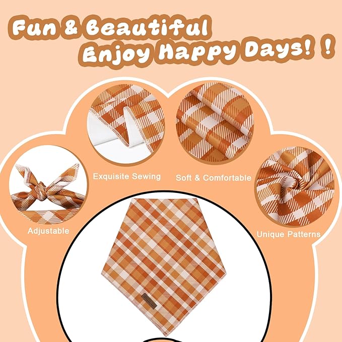 UP URARA PUP Fall Dog Bandana – Autumn Plaid Triangle Scarf for Small Medium Large Dogs, Soft Cotton Pet Bib for Halloween Thanksgiving, Adjustable Dog Kerchief for Daily Wear
