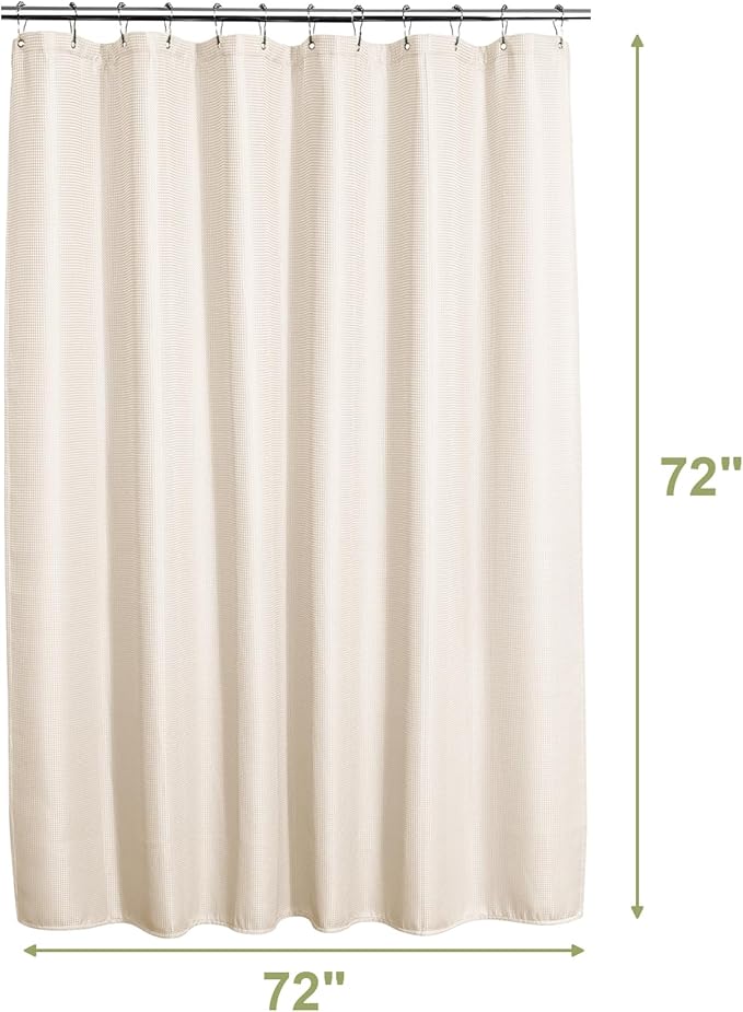 AmazerBath Waffle Shower Curtain, Heavy Duty Fabric Shower Curtain with Waffle Weave Hotel Quality Bathroom Curtains, 72 x 72 Inches (Cream Yellow)