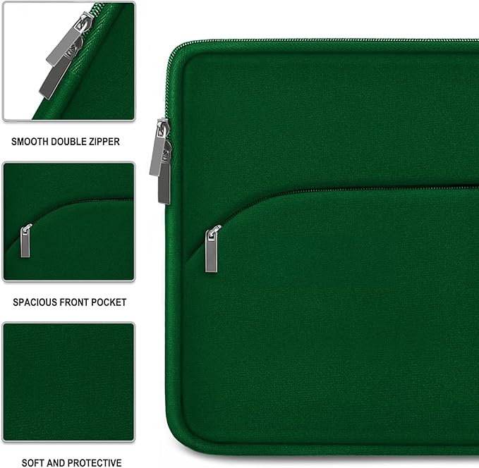 Laptop Sleeve 15.6 inch, Durable Portable Monitor Protective Cover with Front Pocket, Traveling Laptop Case Compatible for HP, Dell, Asus, Lenovo, Dark Green