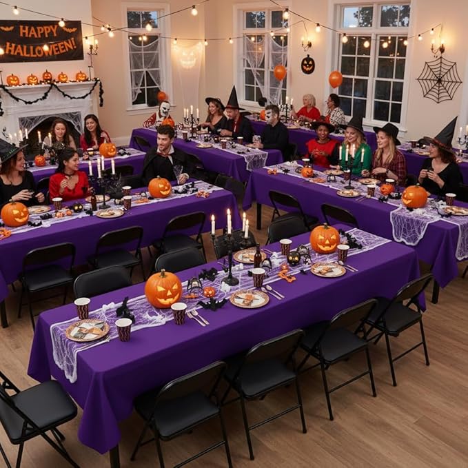 sancua Rectangle Tablecloths for 6 Foot Tables, 6 Pack - Washable Polyester Fabric Table Cloth for Halloween Party, Wedding Birthday Banquet Reception, 54x108 Inch, Purple