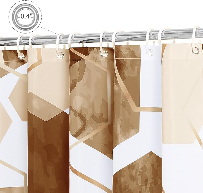 Litabel Modern Extra Long Shower Curtain for Bathroom, Brown Geometric Art Decor Waterproof Bath Curtain, Abstract Fabric Shower Curtain Sets for Home Decor, 72x84 Inch