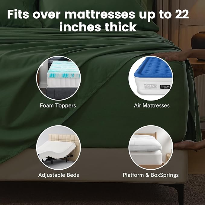 Bedlifes 100% French Linen Sheets King Size 18-24" Extra Deep Pocket 4-Piece Set Breathable & Moisture-Wicking,Soft & Durable Sheets for Thick Mattresses(Sage Green)