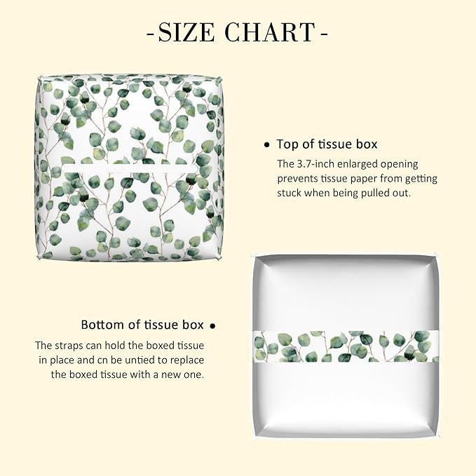 POIUBLE Leather Tissue Box Holder Green Eucalyptus Leaves Tissue Box Cover Square Waterproof Tissue Holder Organizer Modern Napkin Holder for Bedroom Dresser Night Stand Office Desk