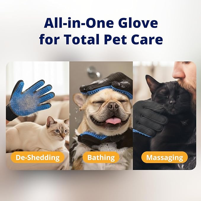 Heusom Silent Groom Pro Grooming Glove for Dogs, Cats, Rabbits & Horses | 2-in-1 Pet Brush & Deshedding Tool | Gentle Bathing & Cleaning for Long & Short Hair | Grooming Supplies for Pet Fur Control