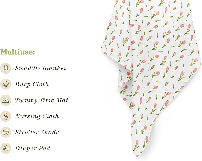 Stellar Kiddos Muslin Swaddle Blankets, Soft Breathable Cozy Baby Blankets for Newborn Boys and Girls, 47” X 47“, 2 Pack Receiving Swaddles, 70% Viscose from Bamboo 30% Cotton (Garden Grace)