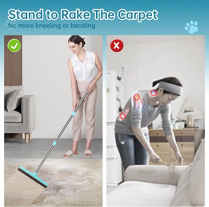 SOCCSO Carpet Rake for Pet Hair Removal (3 Pack),Dog Cat Fur Remover Rubber Broom,Carpet Rake - 60" Long Handle Lint Shaver Cleaner Tools,Scraper Brush for Carpet,Rug,Car Mat,Couch,Pet Bed,Furniture