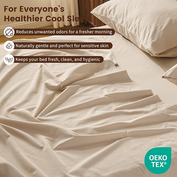 100% Linen Sheet Set Cal King Size Extra Deep Pocket Fits 18-24 Inch Mattress, Breathable & Soft, Smooth 4-Piece Set for Thick Mattresses Hotel Luxury Bedding（Cal King, Linen）
