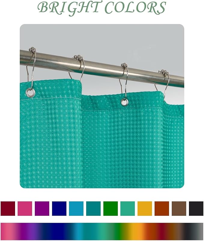 ggaimwf 72x72 Inch Solid Color Shower Curtain for Bathroom Waffle Bath Water Resistant Fabric Curtains Dark Cyan Modern Thick Shower Stall Curtain with Metal Hooks
