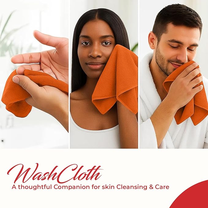 RIVERSIDE 12 Pack Washcloths - 12x12 Inches, 500 GSM, 100% Ring-Spun Cotton - Soft, Absorbent & Durable Face and Body Towels - for Bathroom, Spa, Gym, Makeup Removal & Everyday Use - Orange
