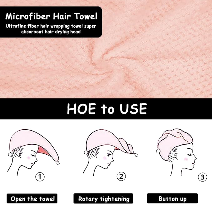 YHPDYL 3 Pack Microfiber Hair Towel Wrap for Women, Fast Drying Hair Turban with Button, Anti-Frizz Large Hair Towel for All Hair Styles, Soft & Absorbent Hair Drying Towel(Bule,Purple,Orange)