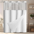 GICDSU No Hook Shower Curtain with Snap in Liner, Waffle Shower Curtain Set for Bathroom, Hotel Style with Semi-Sheer Top Window, Waterproof & Washable, Light Grey, 71" W x 86" L