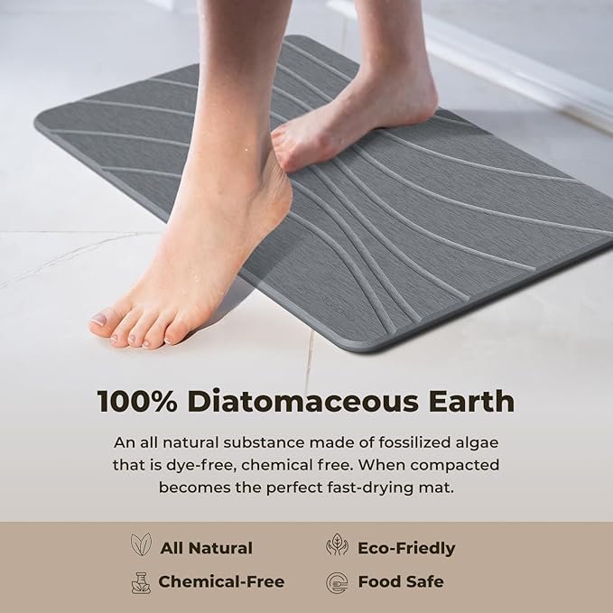 TOSORO - Stone Bath Mat, Diatomaceous Earth Non-Slip Stone Shower Mat - Quick Drying Absorbent Bath Mats for Bathroom - Elegant & Modern Design, Easy to Clean (23.5 x 15) - Graphite