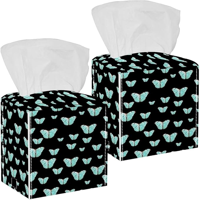 2 Pack Butterfly on Black Background Tissue Box Holder on Table and Barth Room