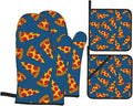 Cute Pizza Oven Mitts and Pot Holders Set of 4, Oven Mittens and Potholders Heat Resistant Gloves for Kitchen Cooking Baking Grilling BBQ
