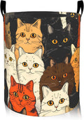 ainori Playful Cat Laundry Basket, Oxford Cloth Cute Whimsical Feline Dirty Clothes Collapsible Hamper for Room Decor, Kitten Print Gifts Toy Organizer 19.7 * 15.8 Inch for Bedroom Bathroom Dorm