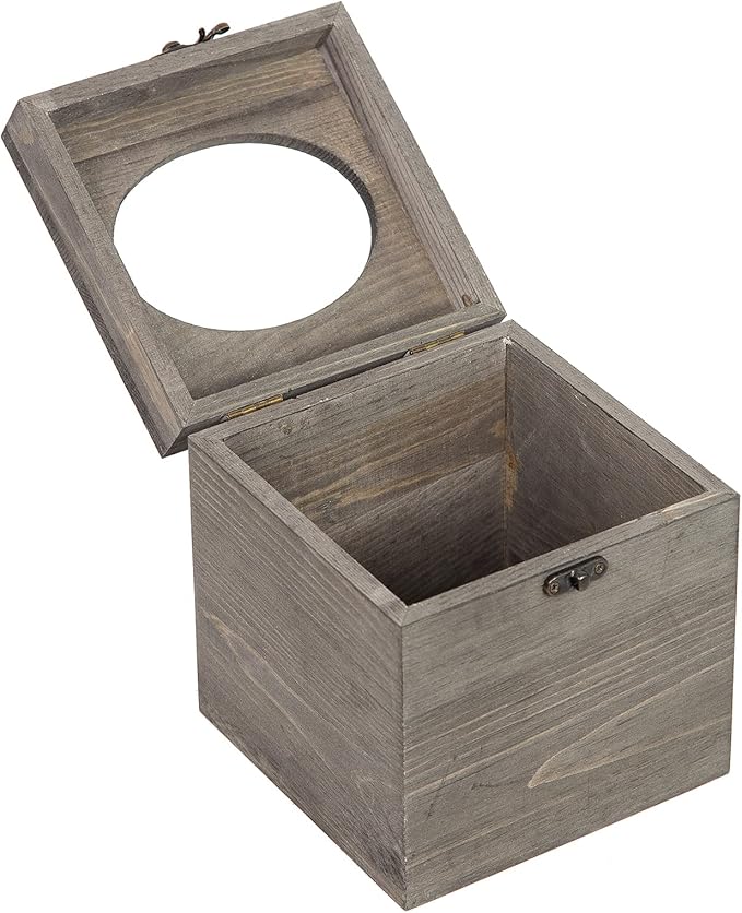 Distressed Farmhouse Square Solid Wood Tissue Box Cover with Slide-Out Bottom Panel Honey Brown Tissue Box Holder for Bathroom Living Room Dining Room Bedroom Toilet (Grey)
