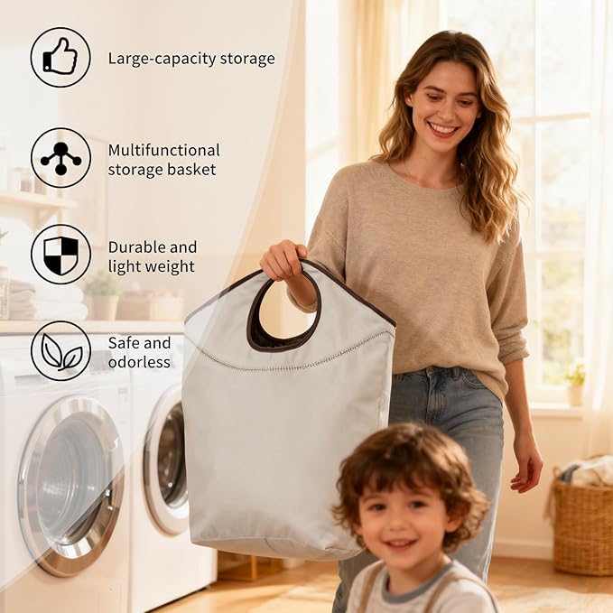 46L Foldable Storage Hamper Bag with Soft Padded Handle, Multi-Purpose Oxford Fabric Laundry Basket, Collapsible Storage Bag for Home, Bedroom, Dormitory, Travel & Outdoor