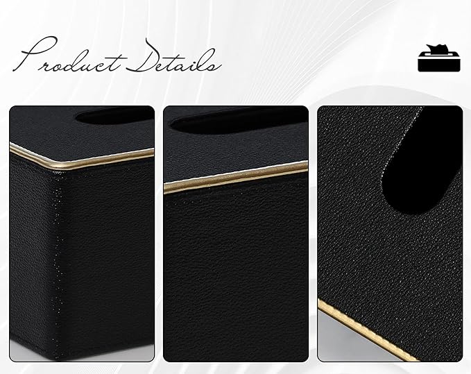GOLRANLYE Tissue Box Cover Square PU Leather Facial Tissue Box Holder for Dresser Bathroom Decor (Black Pearl)