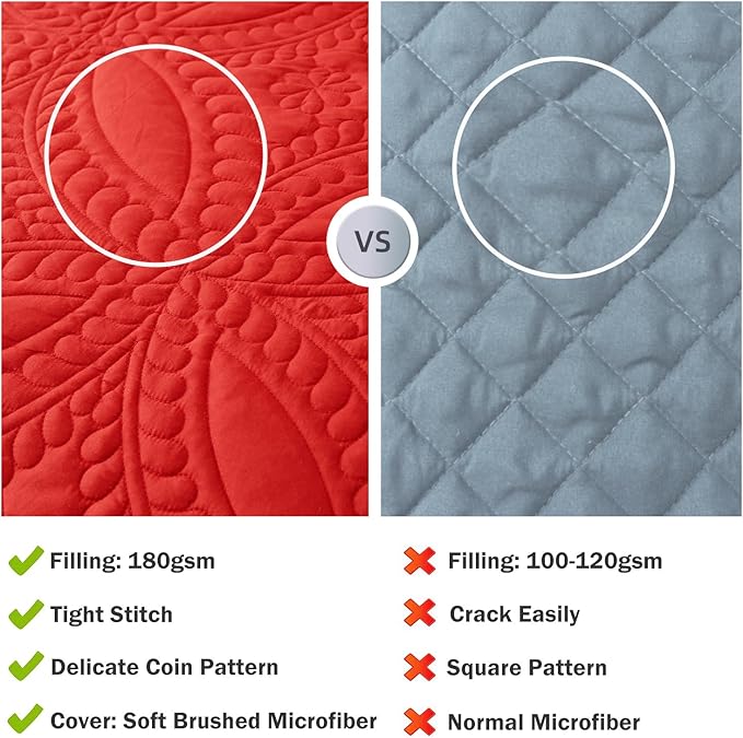 Cmfshape Oversize King Bedspread 128"x120",3 Piece California King Quilt,Lightweight Red Bed Quilt Set for All Season,Modern Geometric Pattern Bedding Set