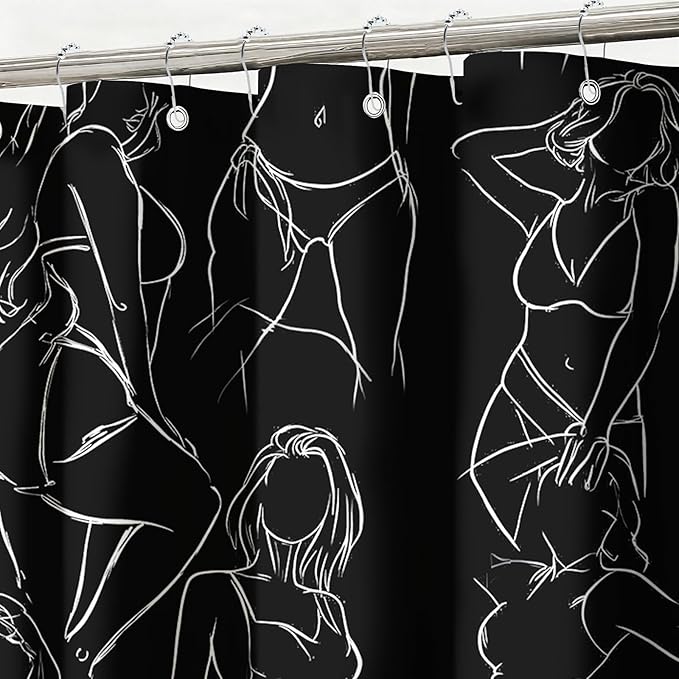 mutakin Black and White Abstract Shower Curtain Women Minimalist Line Art Shower Curtains for Bathroom Waterproof Fabric Bath Curtain Decor with Hooks