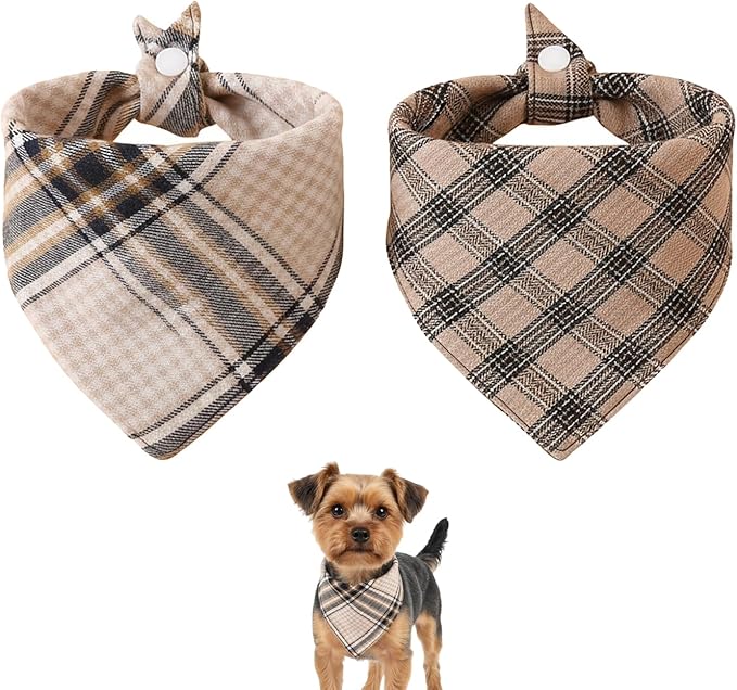 Small Dog Bandana,Soft Cotton Pet Triangle Scarf for Small Dogs & Cats,Lightweight Tie-On,Pet Photo Prop,Cute Holiday Dog Bandana 2 Pack (Brown)