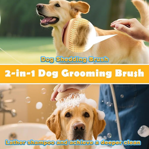 2-in-1 Dog Bath Brush for Grooming & Massage - Pet Silicone Brush for Long & Short Haired Dogs and Cats, Dog Scrubber for Bath, Rubber Curry Brush, Use Wet as Bath Brush or Dry for Grooming