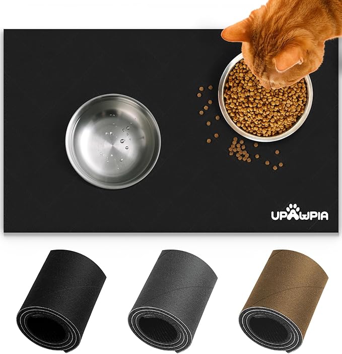 UPAWPIA Pet Food Mat Absorbent Cat Food Mat Dog Mat for Food and Water Quick Dry No Stains Dog Feeding Mat Placemat for Messy Drinkers Cat Food Mats for Indoor Cats Bowl Mat Pet Supplies 12"X20" Black