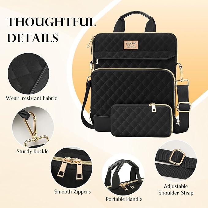 TiMOVO 13 Inch Tablet Sleeve Bag with Shoulder Strap for iPad Air 13" M3 2025, iPad Pro 13", iPad Pro 12.9", Galaxy Tab S9 Plus/S10 Plus/S9 FE+/S9 FE Plus 12.4", Remarkable Paper Pro 11.8", Black
