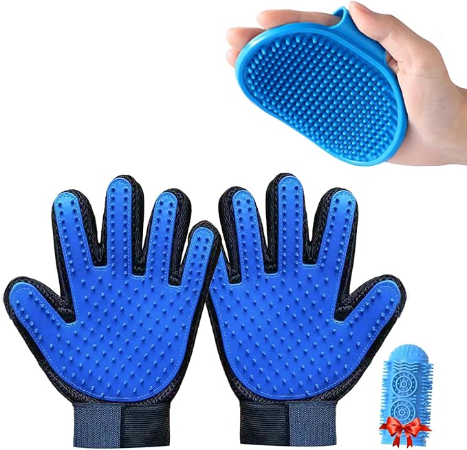 1TO3GO Pet Grooming Set with Dog Washing Gloves for Bathing, Dog Bath Brush and Silicone Dog Toothbrush, Pet Grooming Gloves for Dogs, Cats and Horses with 185 Silicone Tips
