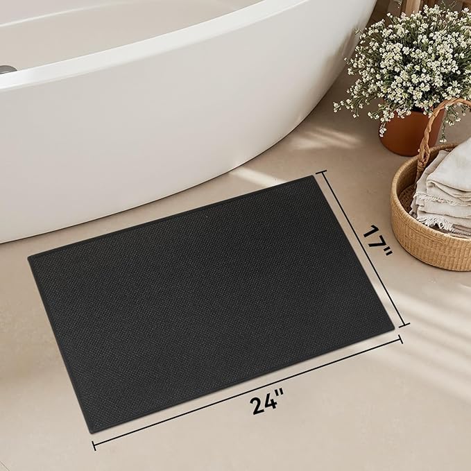 MontVoo Bath Mat Rug-Ultra Thin Non Slip Bath Mats for Bathroom Mat Quick Dry, Rubber Backing Washable Bathroom Rugs Fit Under Door, Absorbent Bath Rugs for Floor,17"x24",Black