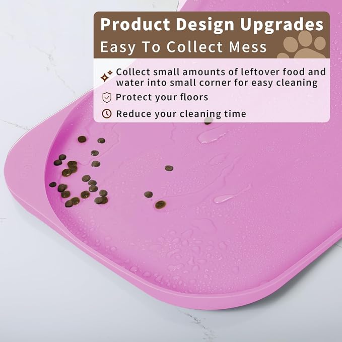 Smilool Silicone Pet Food Mat with Raised Edge for Food and Water Bowl, Dog Feeding Mats, Cat Food Trays for Floor Waterproof, Rubber Tray for Dogs and Cats, 22 x 14 x 0.8 Pink