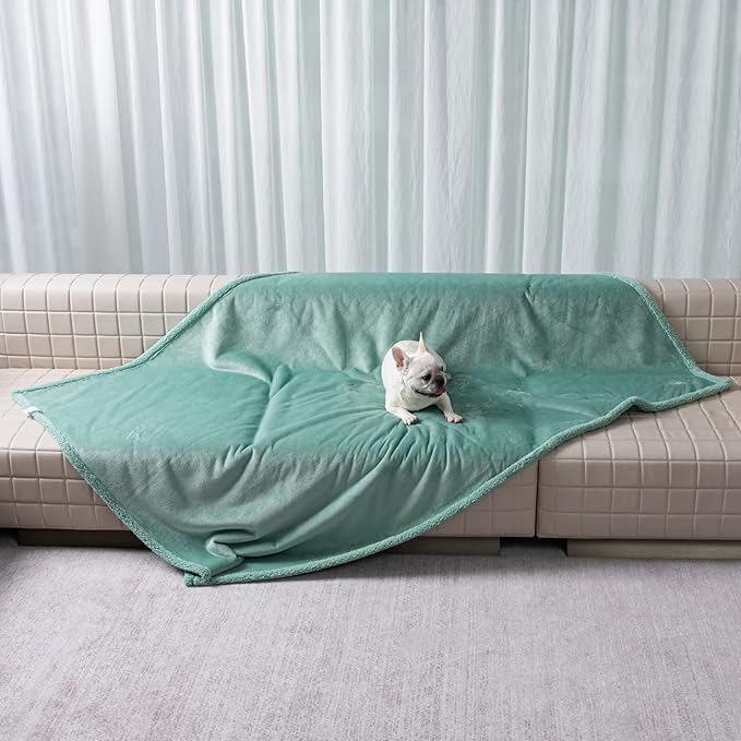 Waterproof Dog Throw Blanket for Couch Reversible Green Pet Bed Cover Puppy Fleece Blankets Leakproof Sofa Doggie Cat Pets Blanket for Warm Fluffy Washable Mat-Green,S