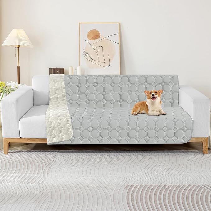 ZNSAYOTX Ultimate Cozy Blankets (52"x82") 100% Waterproof Bed Mat Blanket for Dog Pets, Couch Sofa Protector with Non-Slip Back Washable Durable, Pee Scratch Proof Easy to Clean (Light Grey)