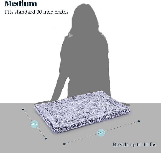 PELZIN Stoutwool Indestructible Dog Bed - Fluffy Chew Proof Dog Crate Pad - Tough Kennel Pad for Aggressive Chewers - Washable, Ideal for Medium Breeds & Fits 30-Inch Crate - 29"x18", Jacaranda