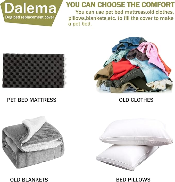 Dalema Dog Bed Cover,Waterproof Tough Plastic DIY Pet Bed Cover,Non Stick Hair Easy to Clean Rectangular Fillable Dog Bed Covers with Zipper(Greyish Green,36" L x 27" W x 4" Th,Cover Only)