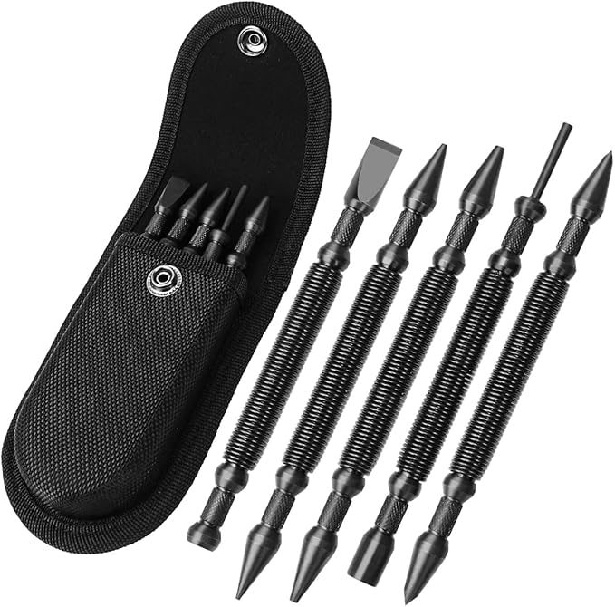 TYRWEEY 5-Piece Nail Setter Dual Head Nail Set & Dual Head Center Punch & Hinge Pin Remover Punch Set, Spring Loaded Center Hole Punch, Nail Setter Features 1/8-in, 3/32-in, 3/16-in, 1/16-in, 1/32-in