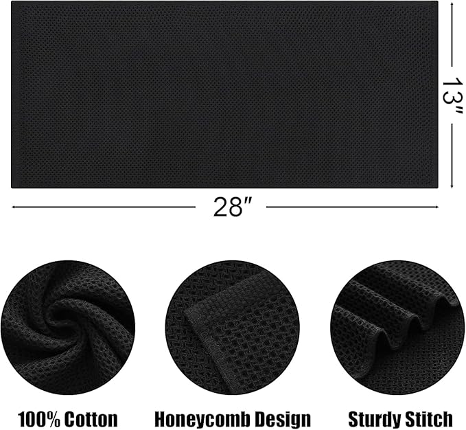 Kitinjoy 100% Cotton Waffle Weave Kitchen Towels, 12-Pack Super Soft and Absorbent Kitchen Dish Towels for Drying Dishes, Kitchen Hand Towels, 13 in x 28 in, Black