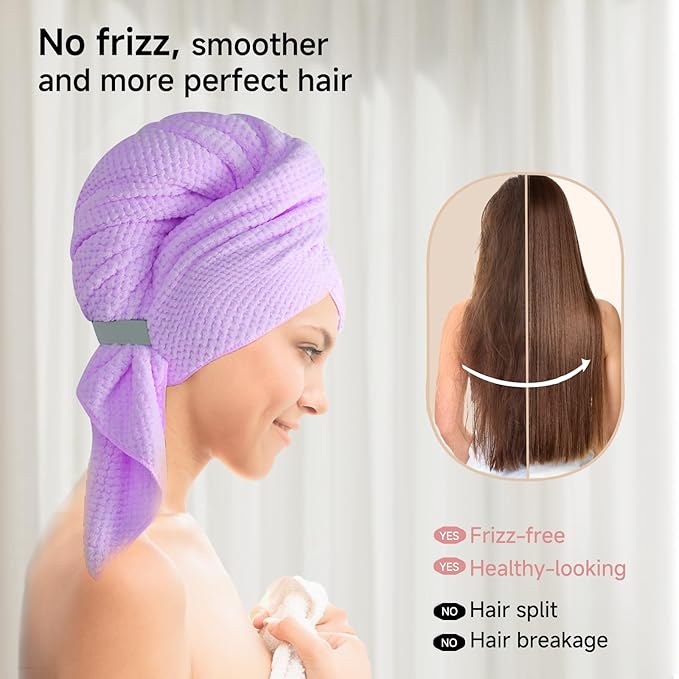 Netcken Large Microfiber Hair Towel for Women,Super Soft Anti Frizz & Quick Dry for Curly Hair,Ultra Absorbent Hair Wrap Towels for Long,Thick,Wet Hair 24x42 Inches (Purple)