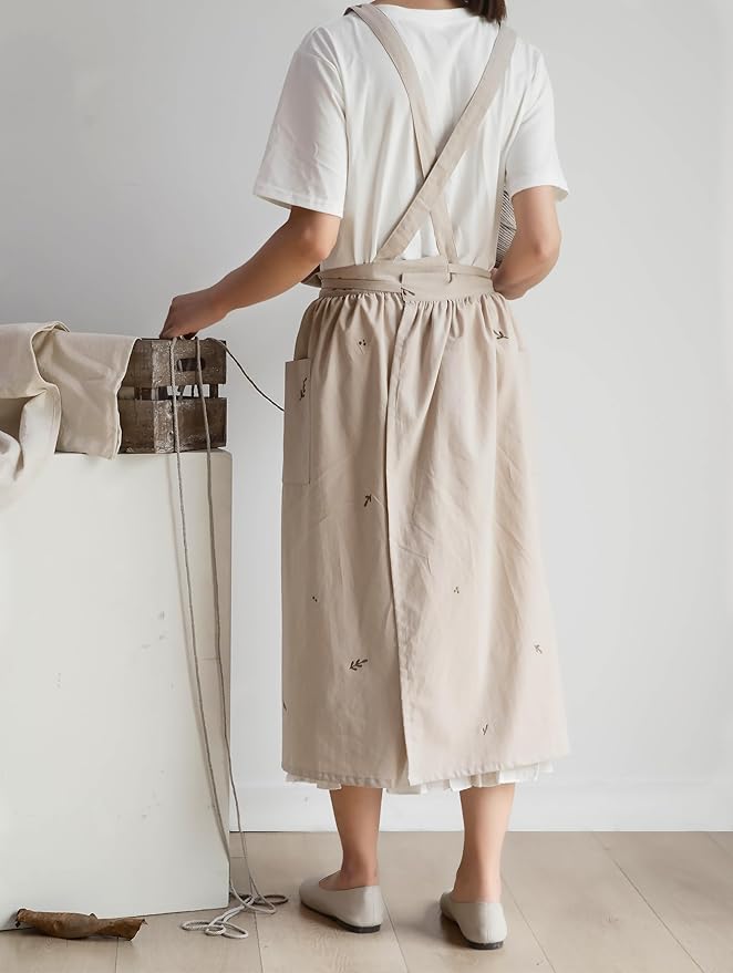 Japanese apron Women-Cross Back Apron for Women with Pockets, Pinafore Aprons, Womens Cotton Linen Apron