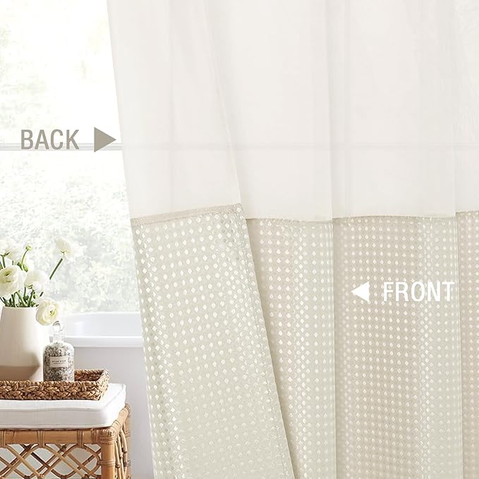 Gibelle Waffle Weave Shower Curtain with Mesh Top Window and Hooks Set, Spa Like Hotel Style Fabric Shower Curtain for Bathroom, Ivory, 72x72